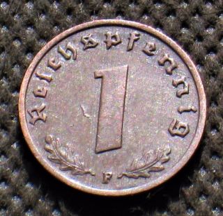 Old Coin Nazi Germany 1 Reichspfennig 1937 F Stuttgart Swastika Third Reich photo
