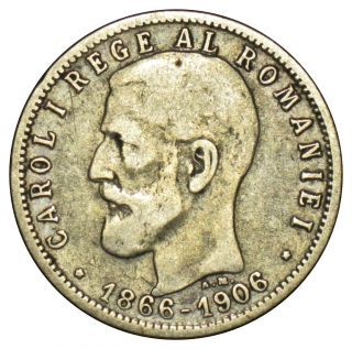 Romania 1 Leu Silver Coin 1906 Km 34 40th Anniversary - Reign Of Carol I (a4) photo