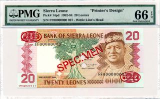 Bank Of Sierra Leone Sierra Leone 20 Leones 1984 Printer ' S Design Pmg 66epq photo