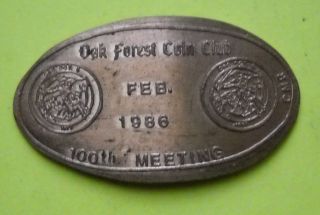 Oak Forest Coin Club Elongated Penny Illinois Usa Cent 1986 Souvenir Coin photo