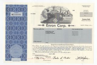 Enron Corp.  Stock Certificate photo
