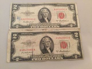 2 1953 - A $2 Two Dollar Bills Red Seal,  United States Note,  1953a photo