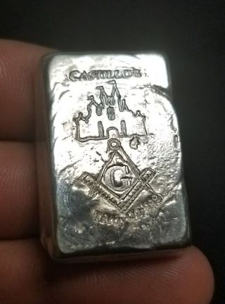 . 999 Silver Handpoured Castillos Masonic Bar Unique Like None Other Or Scrap photo