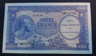 Banknote,  Congo,  Au -,  1000 Francs 05 - 02 - 1962,  P2 photo