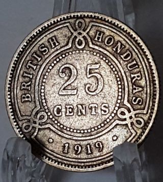 1919 Britsh Honduras 25 Cent Silver Coin - Low Mintage photo