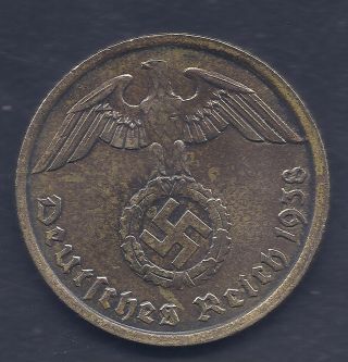 Nazi Germany Third Reich 1938 A 10 Rpf Swastika Nazi Eagle Coin Ww2 Era Coin photo