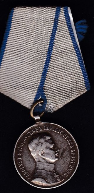 Austria/hungary Silver,  1916 War Medal Kaiser Karl 1st Awarded For Officers photo