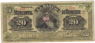 Mexico S440b El Banco Mercantil De Veracruz Mexico 20 Peso 1902 Issue photo