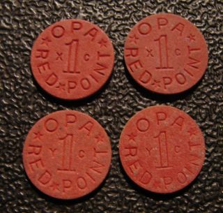 Four Vintage Ww2 Meats And Fats Tax Token,  Opa,  Red Point Yc And Xc photo
