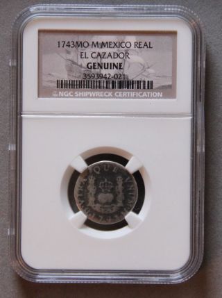 1743 M One Reales Silver Coin 1784 El Cazador Shipwreck Rare Date 1 R photo