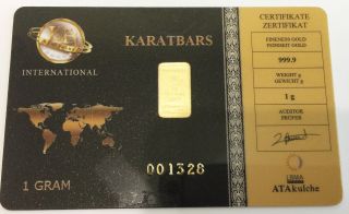Karatbars (certified) 1 G.  9999 Fine Gold Bar photo
