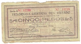 Mexico S554b Tesoreria General Del Estado General State Treas 5 Peso 1913 Issue photo