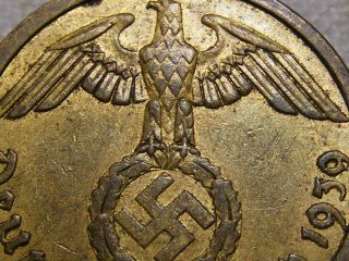 1939 Rare Old Wwii Nazi Hitler Germany 3rd Reich Brass Reichspfennig War Coin photo