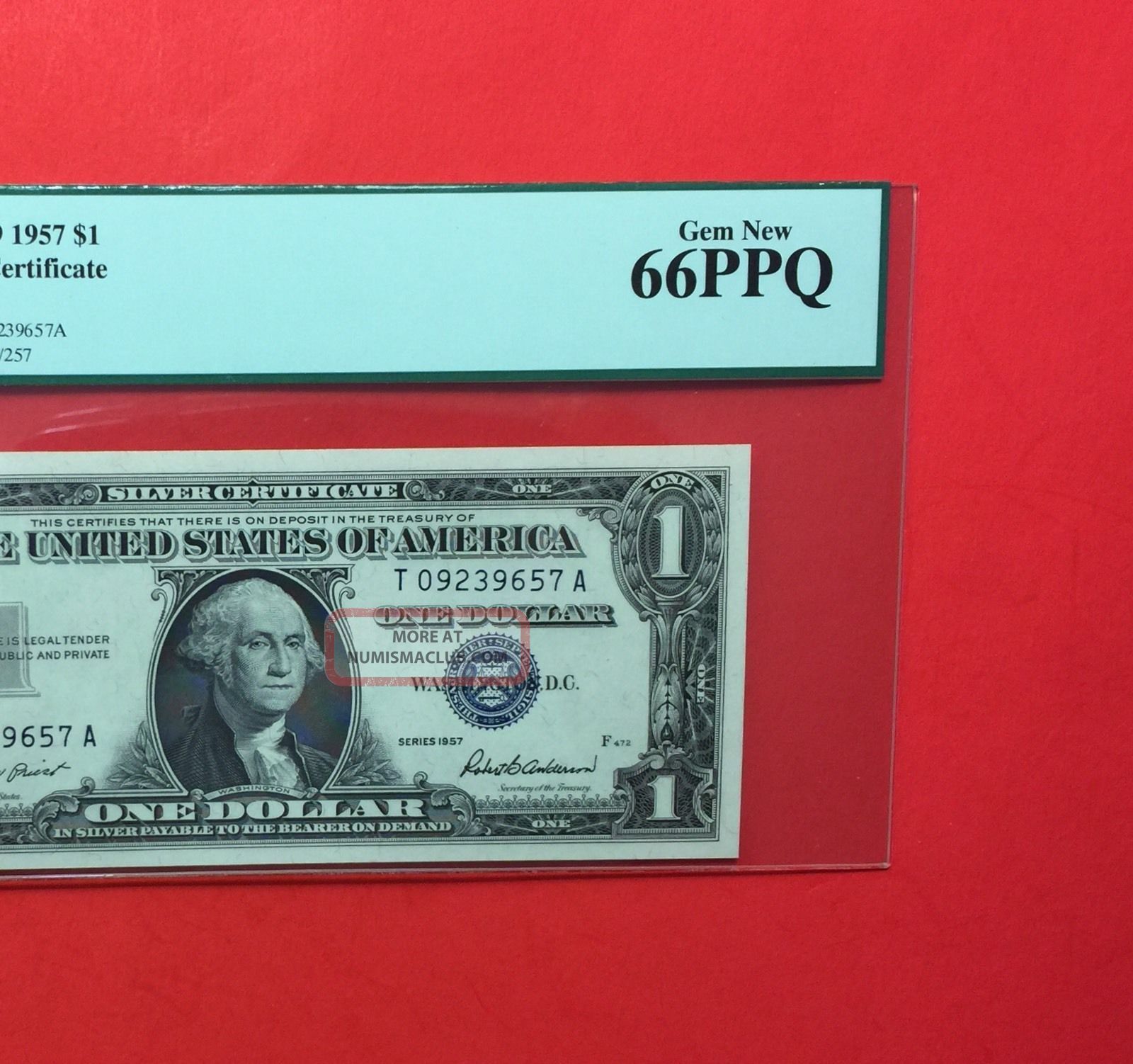 1957 $1 Unc Silver Certificate,  Pcgs Graded Gem 66 Ppq. Small Size Notes photo