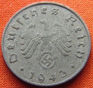 Ww2 German 1943 - A 10 Rp Reichspfennig 3rd Reich Zinc Nazi Coin (rl 1754) photo
