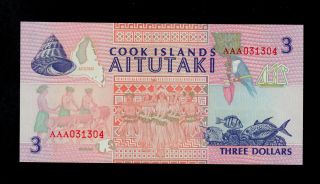 Cook Islands 3 Dollars (1992) Aaa Pick 7 Unc. photo
