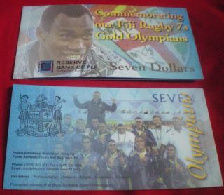 2017 Fiji $7 Seven Dollars Folder Rio Olympics Rugby Gold Commemorative Note Unc photo
