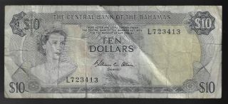 Bahamas,  10 Dollars 1974,  Pick 38b Sign Allen (rare Date) photo