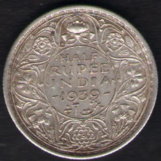 British India - 1939 - George Vi 1/2 Rupee Silver Coin Ex - Rare Coin photo