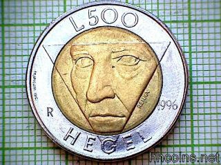 San Marino 1996 500 Lire,  Friedrich Hegel,  Bi - Metallic photo
