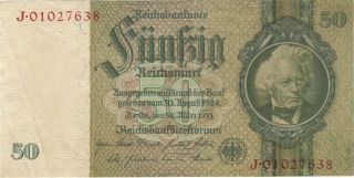 1933 50 Reichsmark Nazi Germany Currency Banknote Note Money Bank Bill Cash Wwii photo