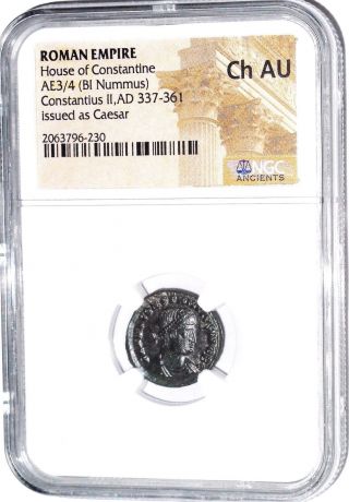Roman Empire Constantius Ii Son Of Constantine Bi Nummus Coin,  Ngc Certif Ch Au photo