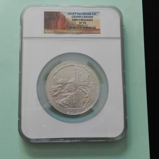 2010 P Grand Canyon Atb 5 Oz Silver Coin,  Ngc Sp 70 Early Releases photo