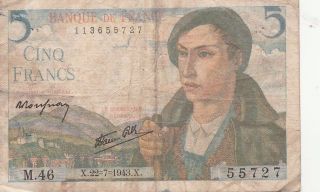 France,  An Old 5 Francs Note,  1943 photo
