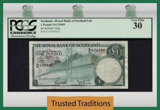 Tt Pk 329a 1969 Scotland - Royal Bank Of Scotland Ltd 1 Pound Pcgs 30 Very Fine photo