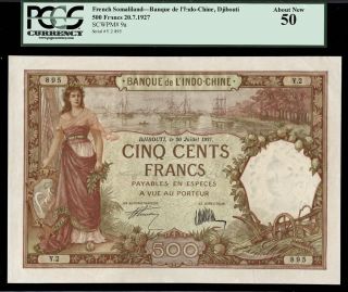 Tt Pk 9a 1927 French Somaliland 500 Francs Banque De L ' Indo Chine Scarce Pcgs 50 photo