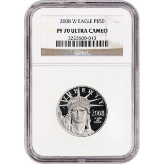 2008 - W American Platinum Eagle Proof (1/2 Oz) $50 - Ngc Pf70 Ucam photo