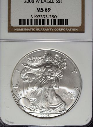 2008 W Ngc Ms 69 Burnished American Silver Eagle 1 Ounce Silver Eagle photo