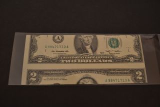 2009 Federal Reserve Note Two $2 Dollar False Cutting Error Uncirculated Wow photo