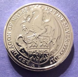 2017 Royal British 2oz Silver Queens Beast,  Red Dragon Coin,  Coin Capsule photo