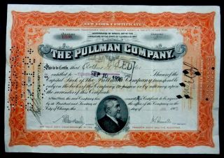 Stock Certificate 1907 Pullman Company 3 Shares Capital Illinois photo