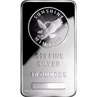 10 Oz Silver Bar - Sunshine Minting.  999 Fine Silver photo