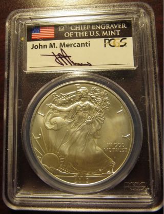 2013 American Silver Eagle Ase Pcgs Ms - 69 First Strike John Mercanti Signed photo