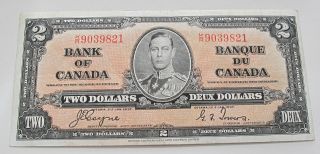 1937 Bank Of Canada $2 Dollars Banknote Bc - 22c Crisp Prefix K/r9039821 photo
