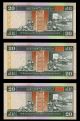 1998 Hong Kong Shanghai Corp Ltd 20 Dollars 3 Banknote Consecutive Numbers P201c Asia photo 1