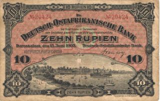 1905 Deutsch - Ostafrikanische Bank - German East Africa 10 Rupien Good Pick: 2 photo