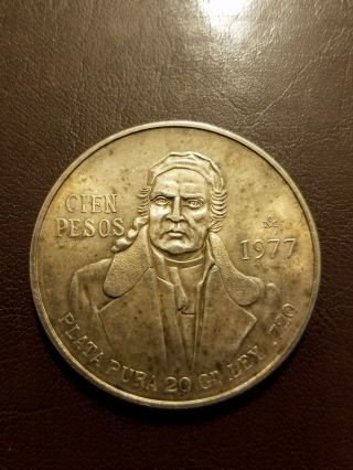 1977 Mexican Silver Cien,  100 Pesos,  20.  0 Grams photo
