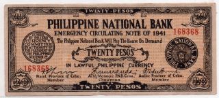 Cebu Philippines Emergency Banknote S218 20 Pesos Pnb Au/unc Guerrilla photo