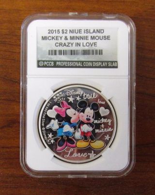 Niue 2015 $2 Disney - Crazy In Love Mickey & Minnie Mouse Proof 1 Oz Silver Coin photo