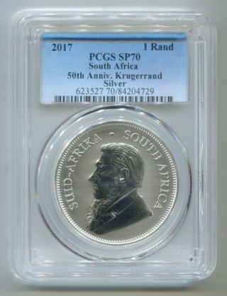 South Africa 2017 First Ever 50th Anniversary Silver Krugerrand Pcgs Graded Sp70 photo