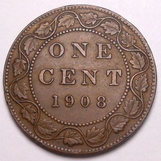 1908 Large Cent Ef Scarce Date Key King Edward Vii Canada Penny photo
