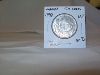 1943 Canada 80 Silver Half Dollar 50 Cent Coin King George Vi,  A.  U. photo