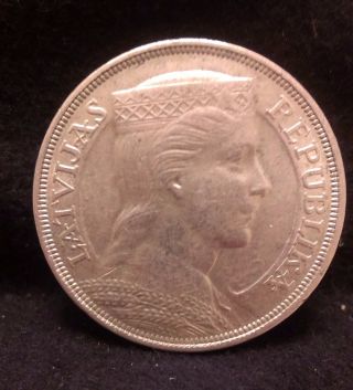 1931 Latvia Silver 5 Lats,  Large Crown Sized Coin,  Decent Grade,  Km - 9 photo