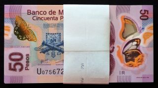 Banco De Mexico 100 X 50 Pesos Polymer Series P 13.  May.  2015.  Bundle.  Crisp Unc. photo