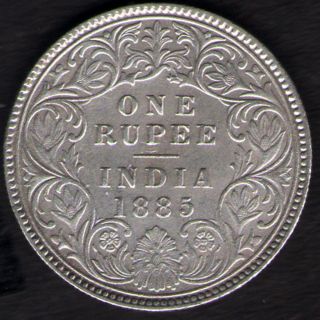 British India 1885 Victoria Empress One Rupee Silver Key Date Rare photo