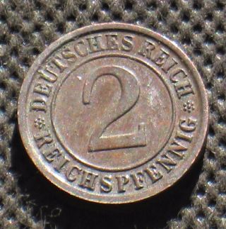 Old Coin Nazi Germany 2 Reichspfennig 1936 D Munich Swastika Third Reich photo